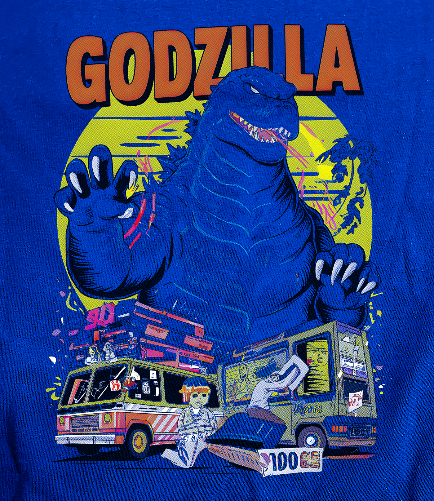 Godzilla Attacks on Blue Shirt