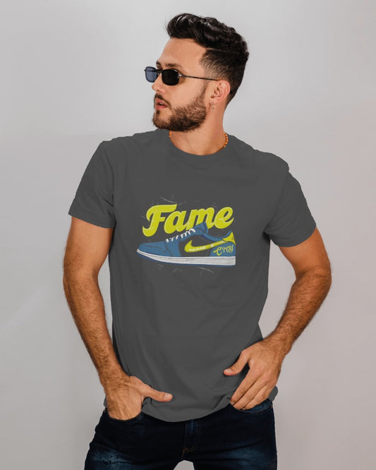 Fame City Sneeka 1 on Dark Gray T-Shirt
